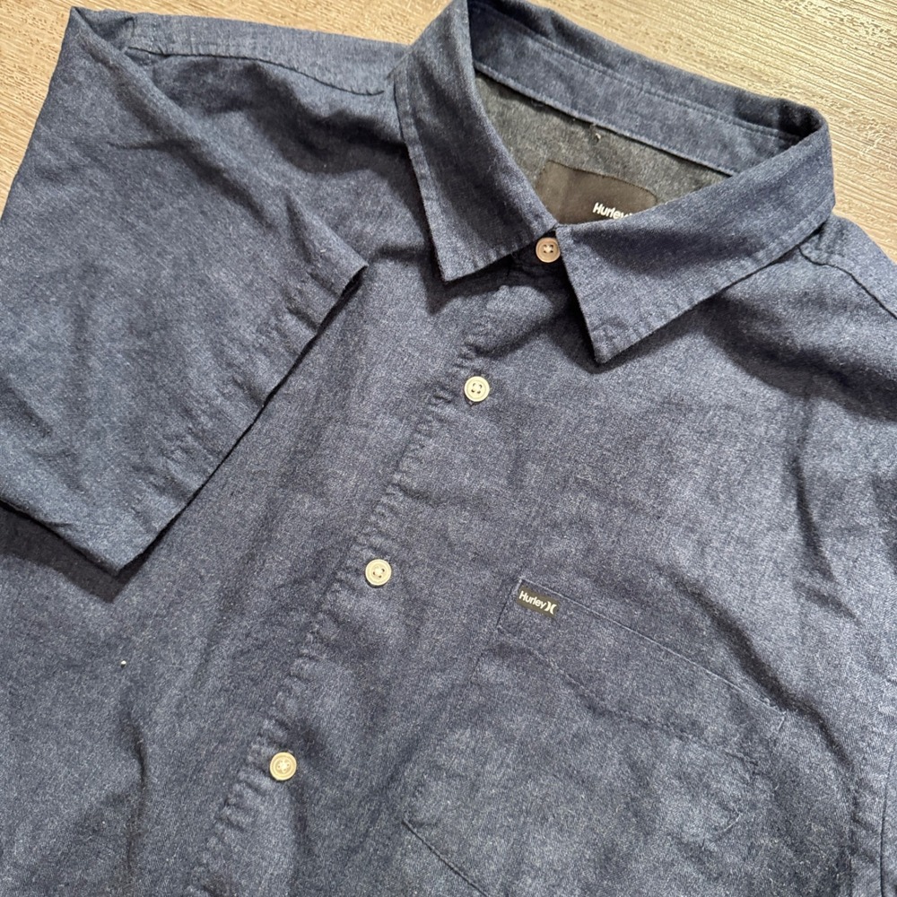 Hurley Shirt Men L Blue Cotton Surf Casual Vacation Costal S/S Button Up Minimal